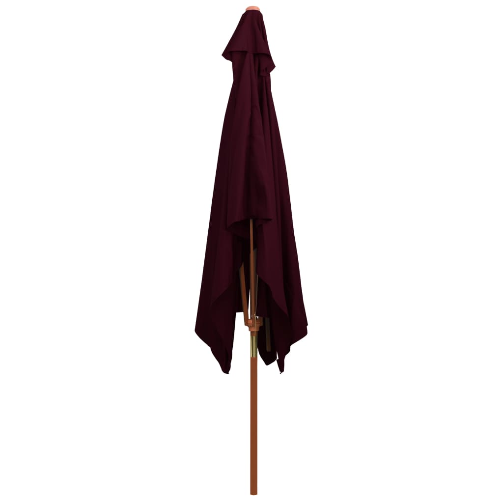 Garden parasol with wooden pole in burgundy red 200x300 cm