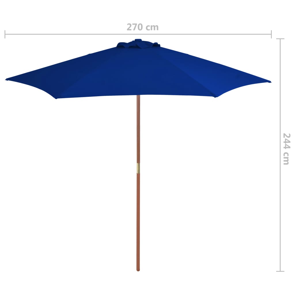 Garden parasol with blue wooden pole 270 cm