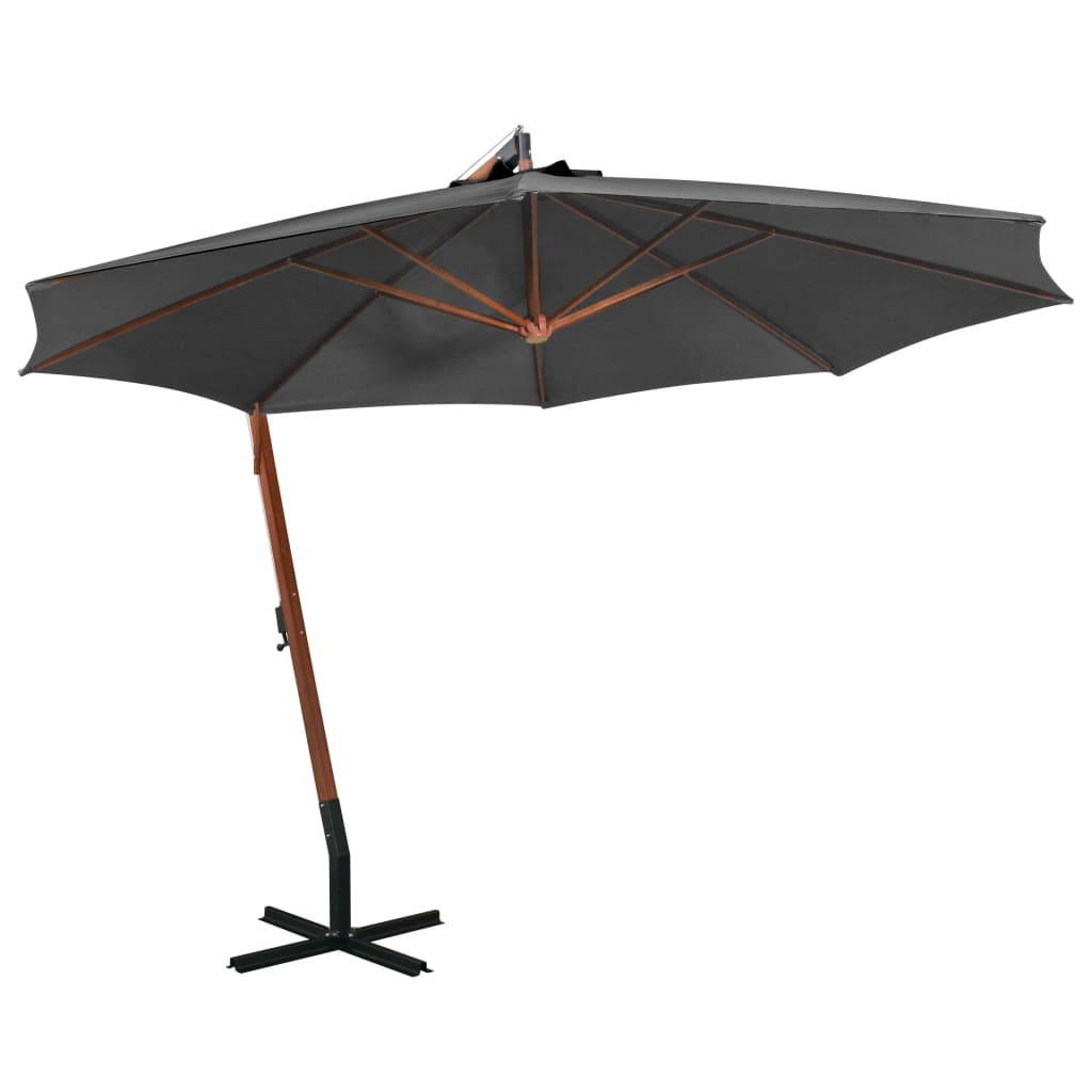 Hanging garden parasol with anthracite fir wood pole