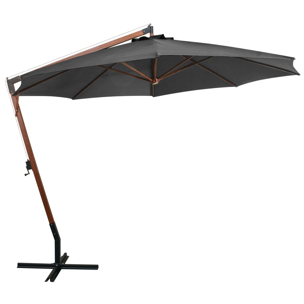 Hanging garden parasol with anthracite fir wood pole