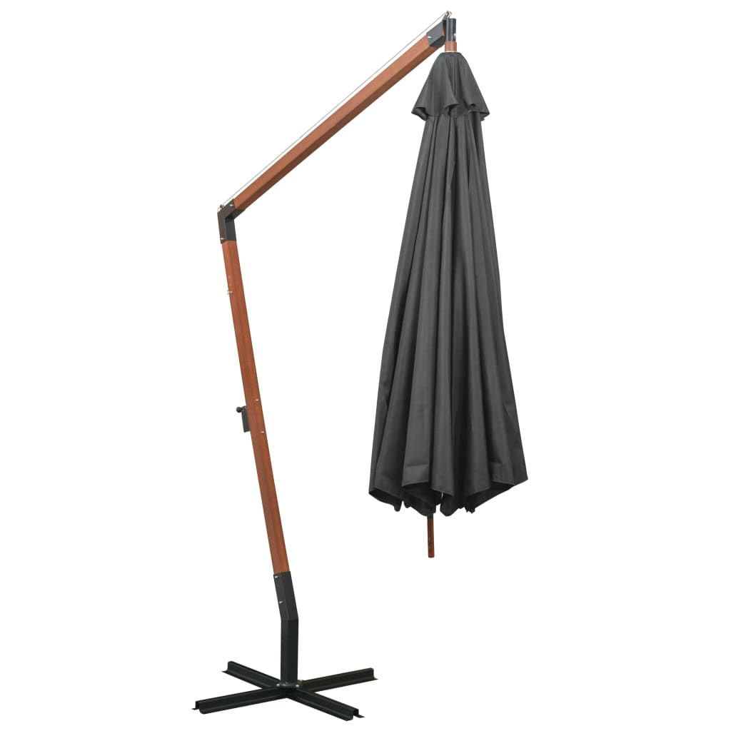 Hanging garden parasol with anthracite fir wood pole