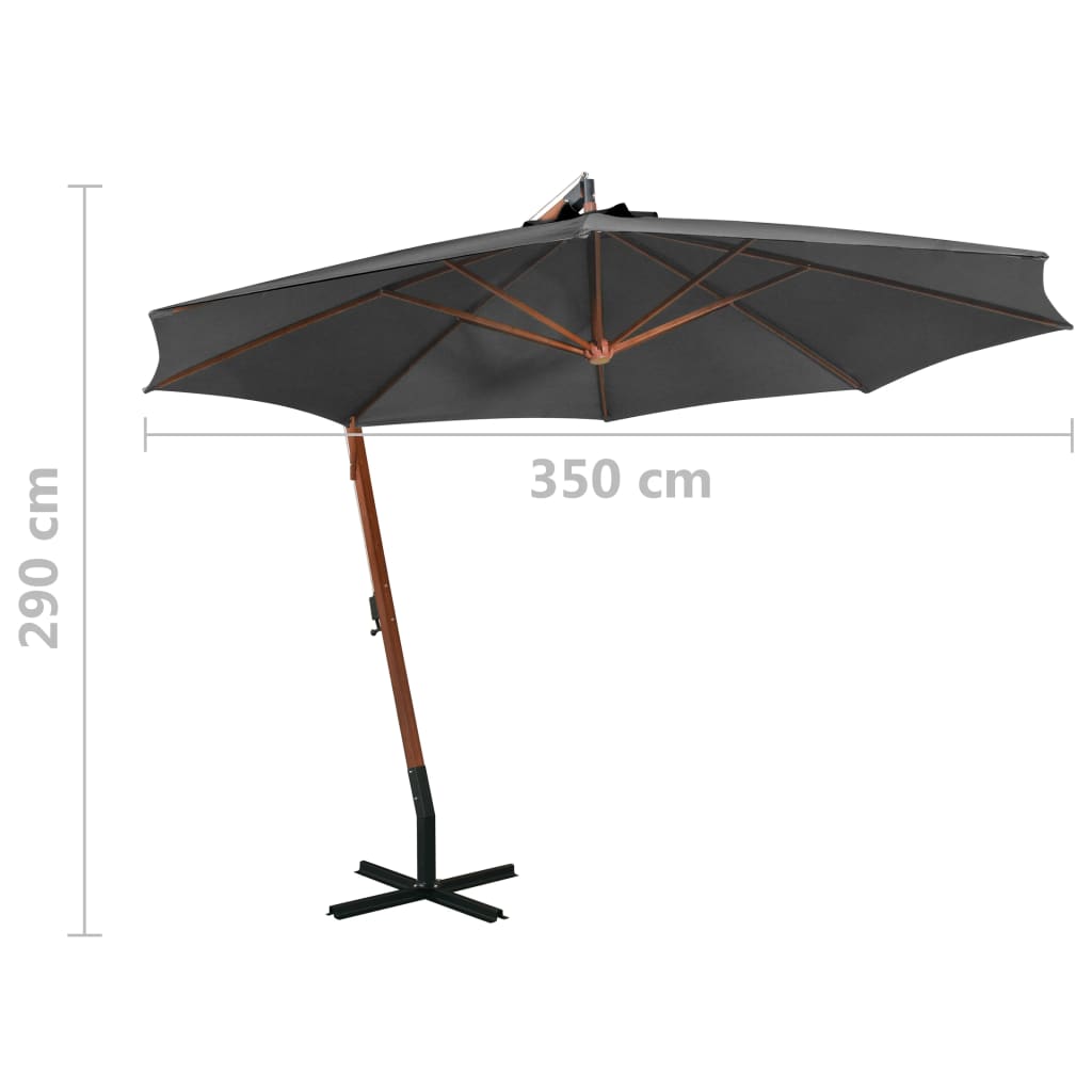 Hanging garden parasol with anthracite fir wood pole