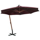 Hanging garden parasol and burgundy red pole made of fir wood