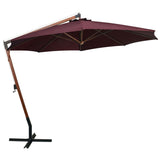 Hanging garden parasol and burgundy red pole made of fir wood