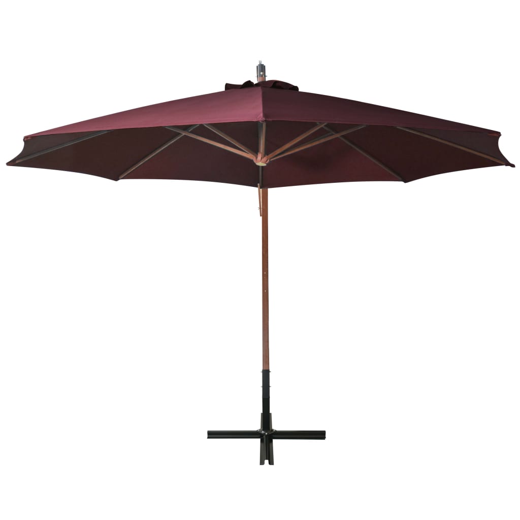 Hanging garden parasol and burgundy red pole made of fir wood