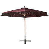 Hanging garden parasol and burgundy red pole made of fir wood