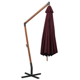 Hanging garden parasol and burgundy red pole made of fir wood