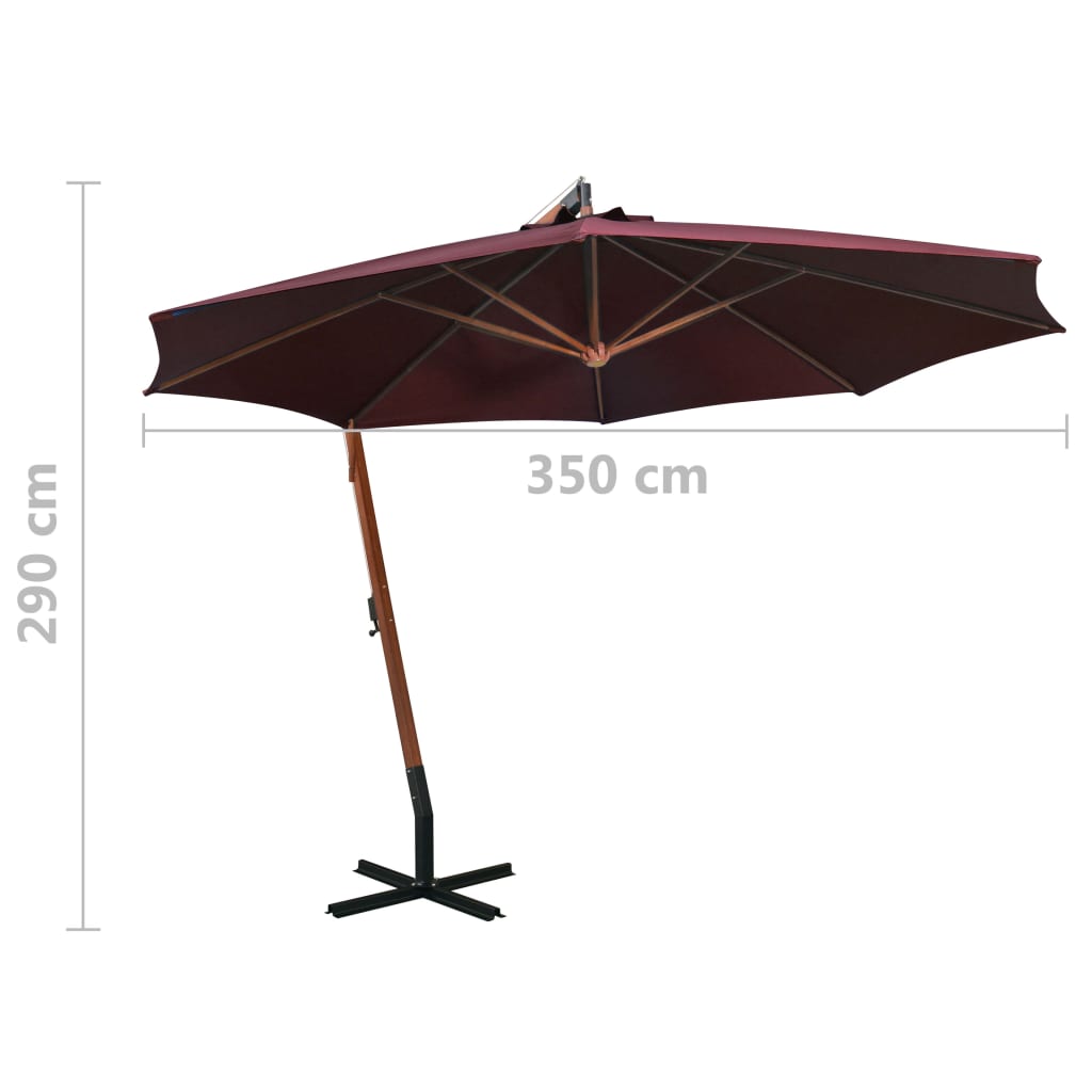 Hanging garden parasol and burgundy red pole made of fir wood