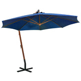 Hanging garden parasol with azure blue pole made of fir wood