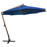 Hanging garden parasol with azure blue pole made of fir wood