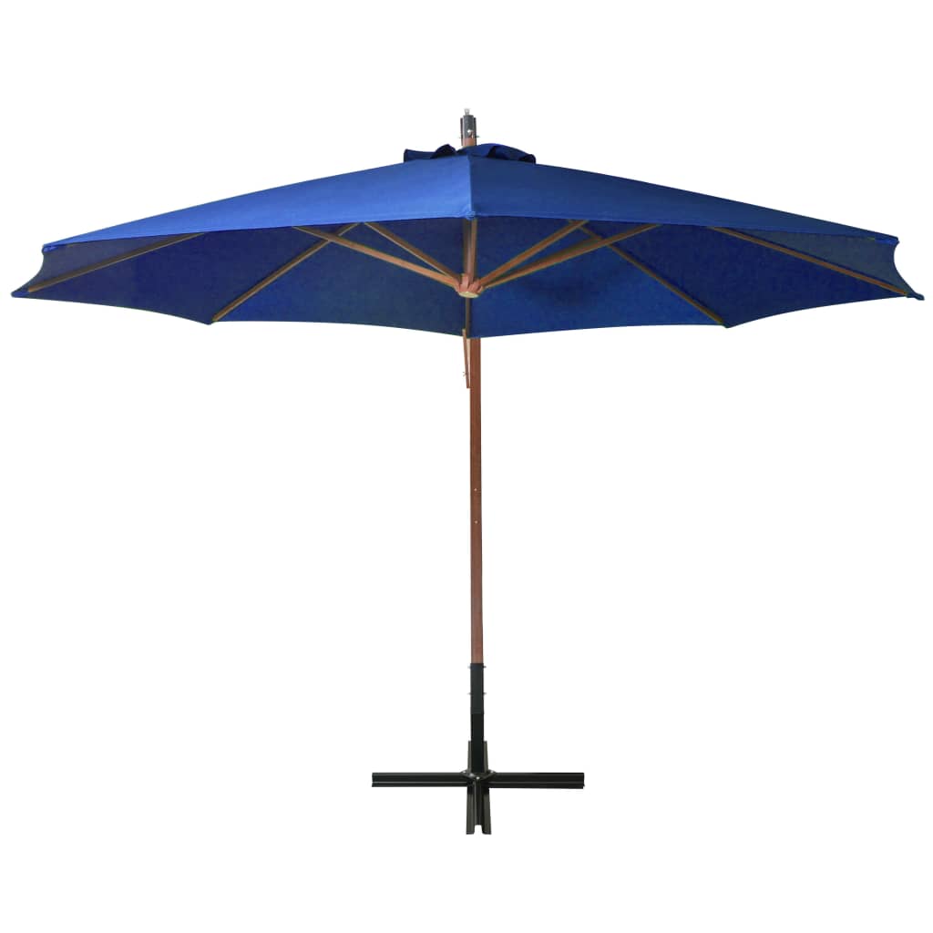 Hanging garden parasol with azure blue pole made of fir wood