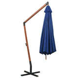 Hanging garden parasol with azure blue pole made of fir wood