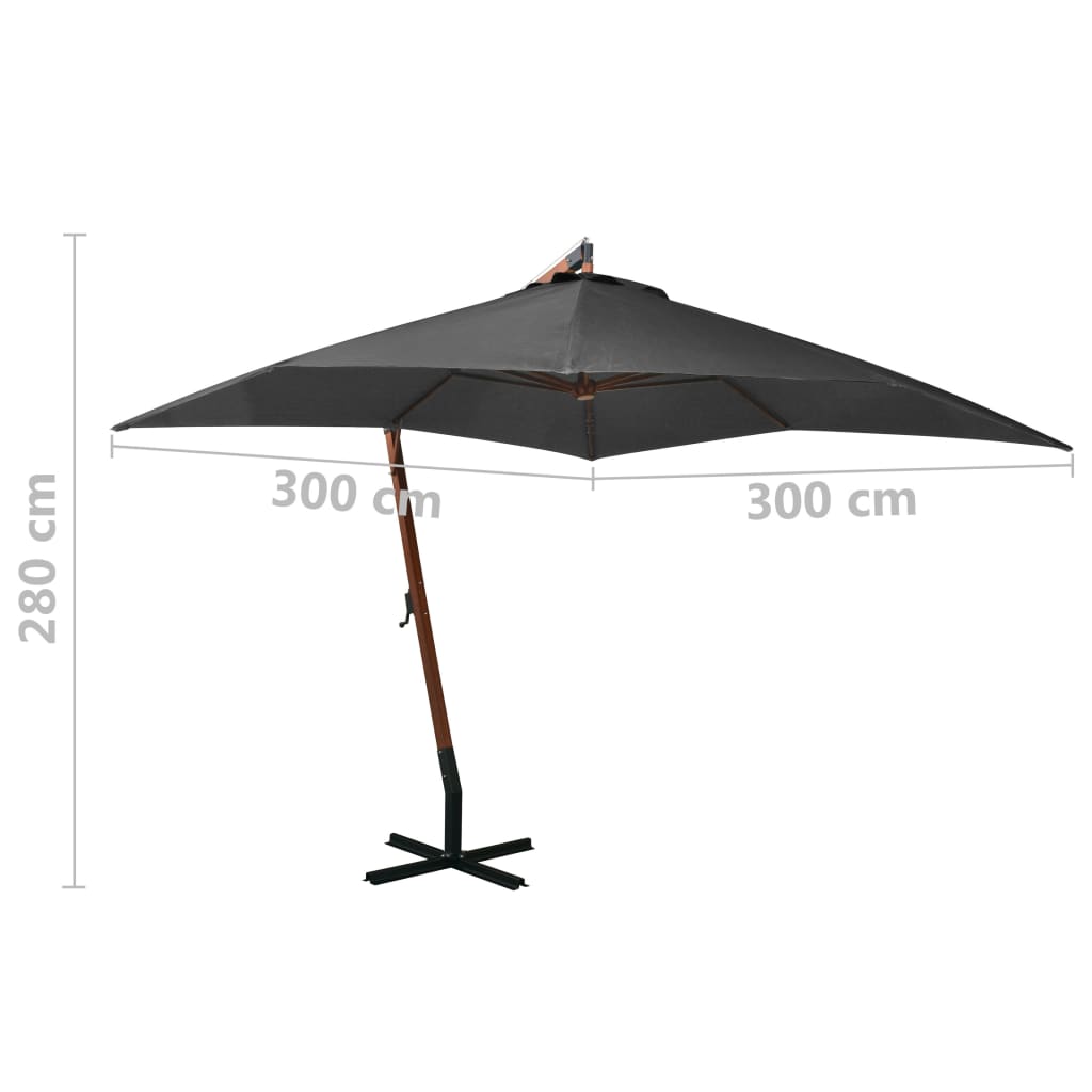 Hanging garden parasol with Anthracite fir wood pole