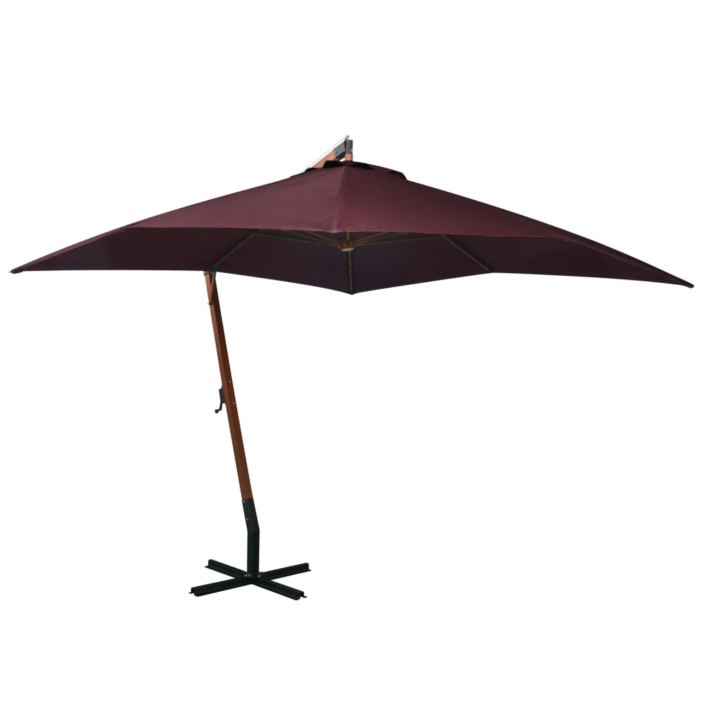 Hanging garden parasol and burgundy red pole made of fir wood