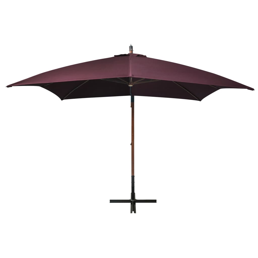 Hanging garden parasol and burgundy red pole made of fir wood