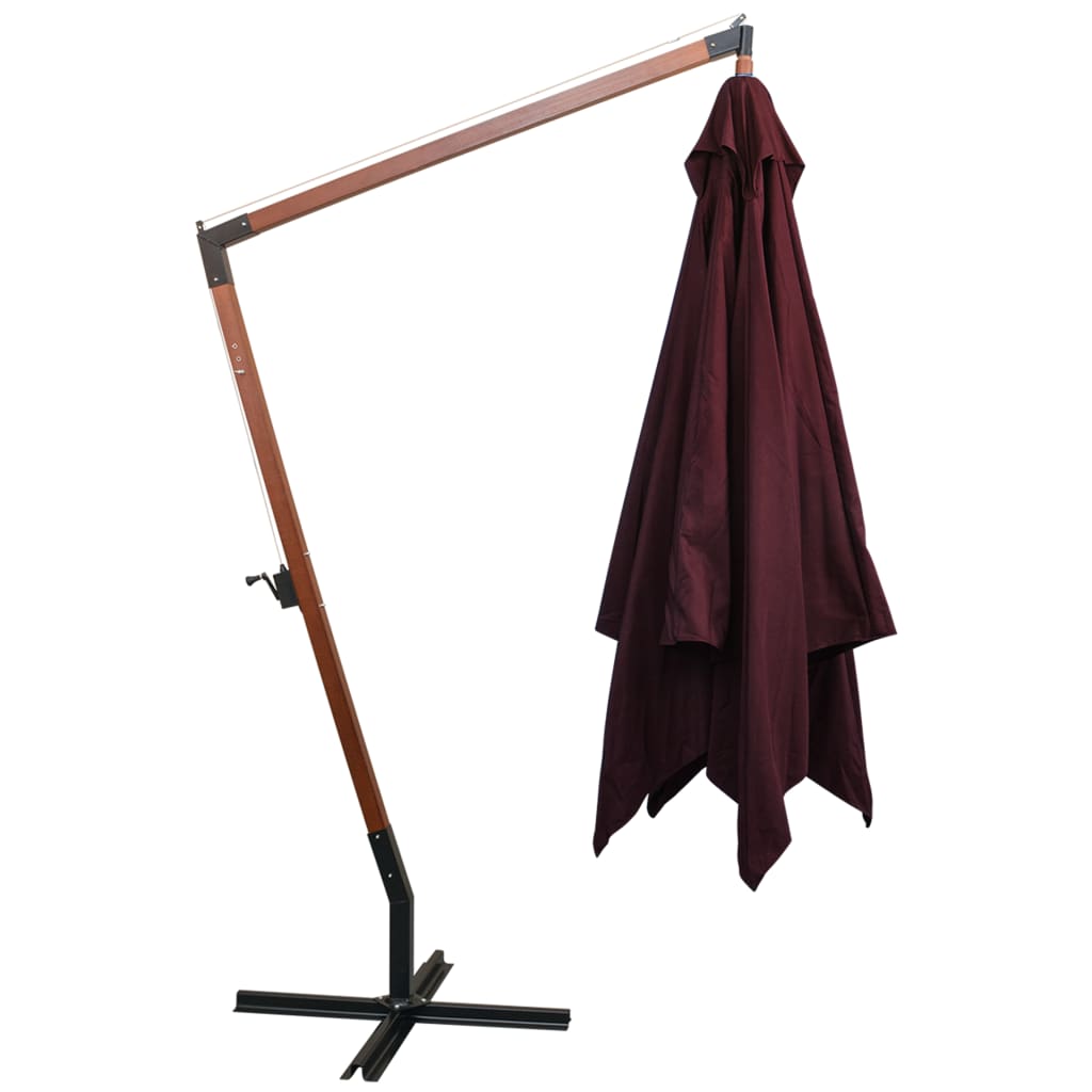 Hanging garden parasol and burgundy red pole made of fir wood