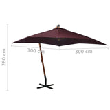 Hanging garden parasol and burgundy red pole made of fir wood