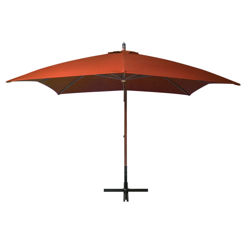 Hanging garden parasol with terracotta pole made of fir wood