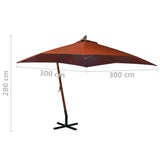 Hanging garden parasol with terracotta pole made of fir wood