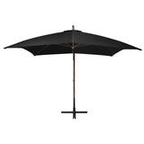 Hanging garden parasol with black pole made of solid fir wood