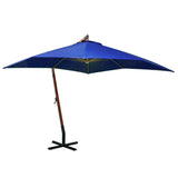 Hanging garden parasol with azure blue pole made of fir wood