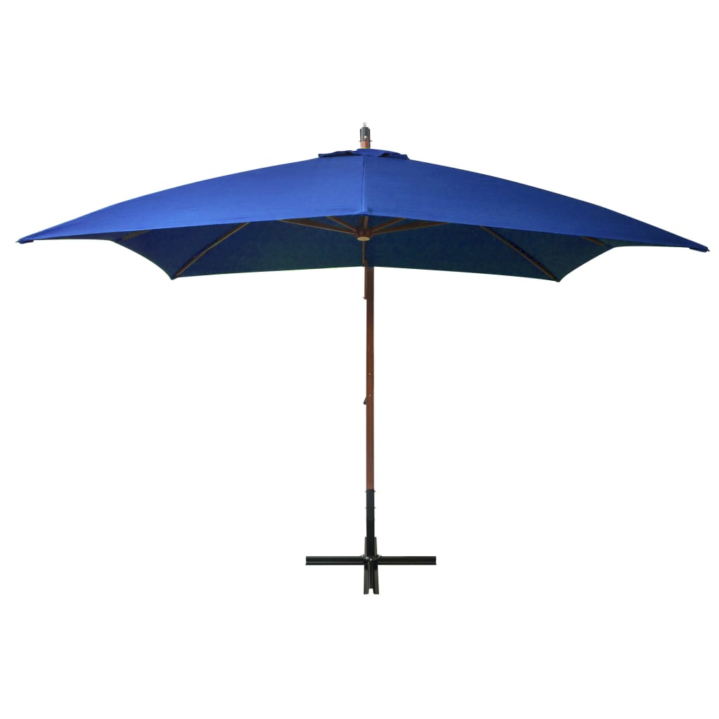 Hanging garden parasol with azure blue pole made of fir wood