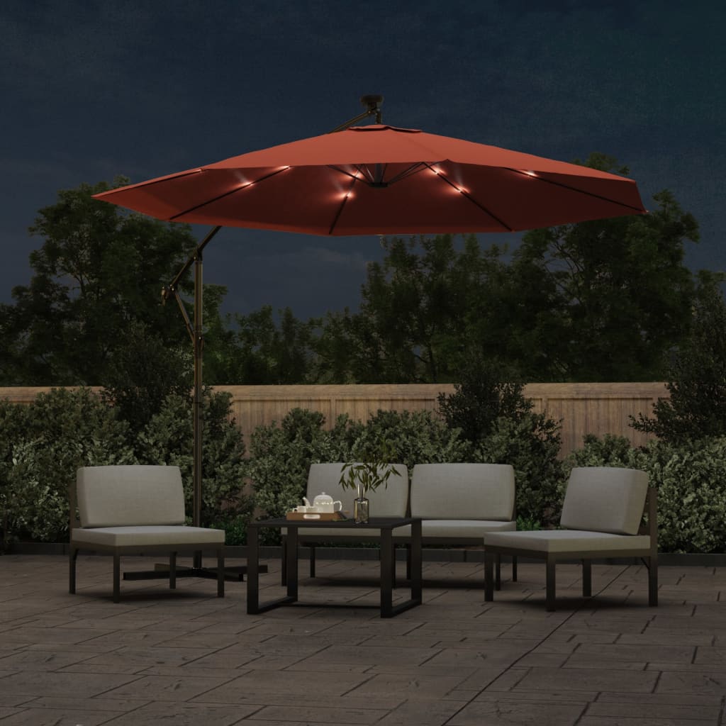 Cantilever Garden Umbrella with LED Lights Steel Pole