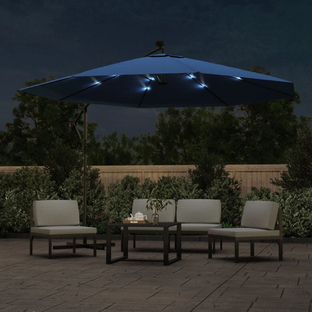 Cantilever Garden Umbrella with Azure Blue LED Lights