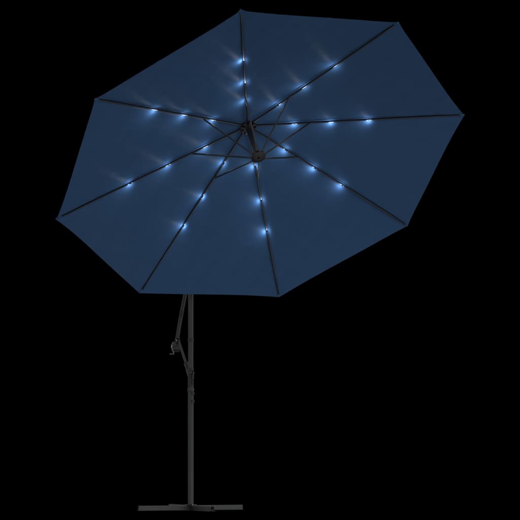 Cantilever Garden Umbrella with Azure Blue LED Lights