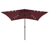 Garden parasol with LED and burgundy red steel pole 2x3 m