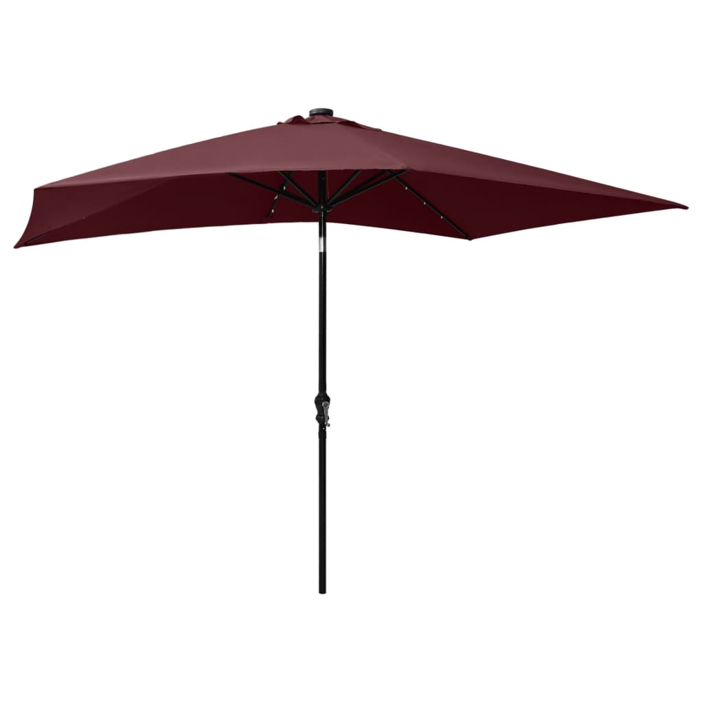 Garden parasol with LED and burgundy red steel pole 2x3 m