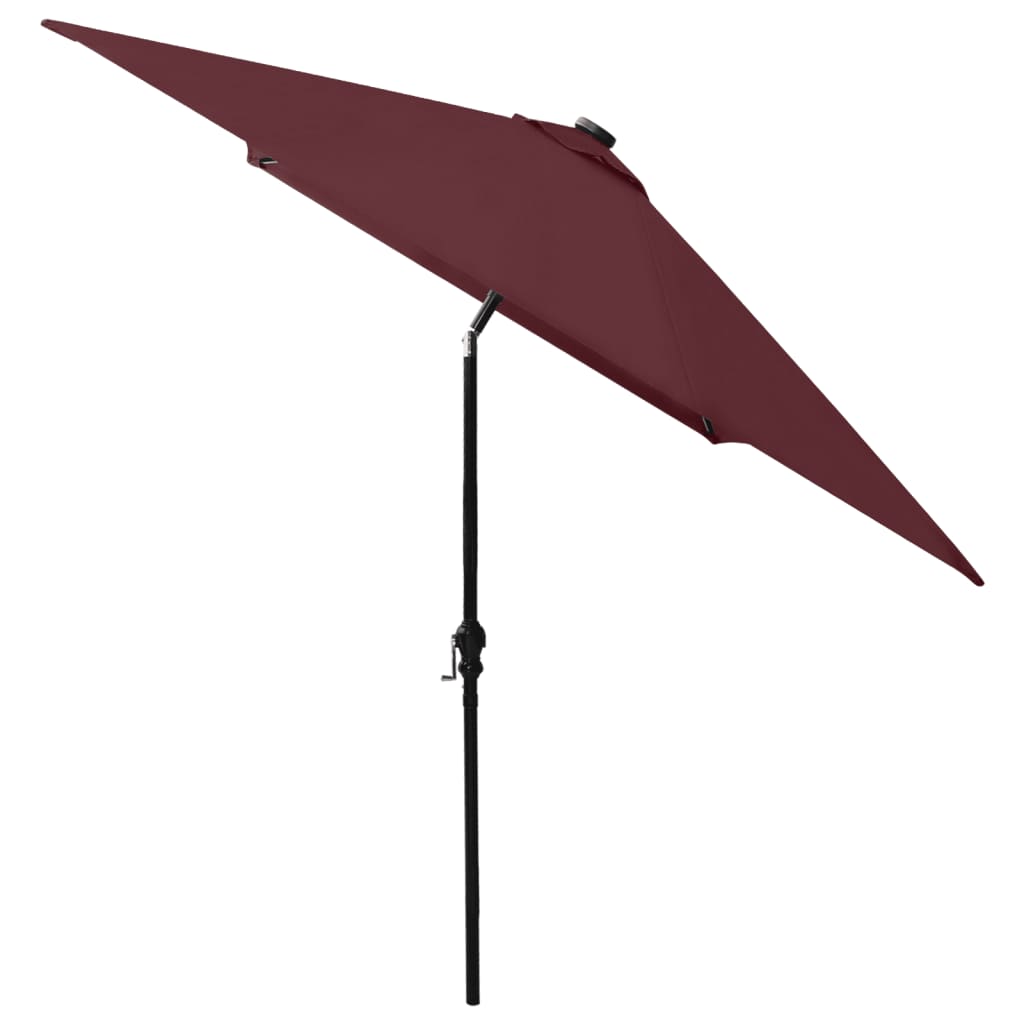 Garden parasol with LED and burgundy red steel pole 2x3 m