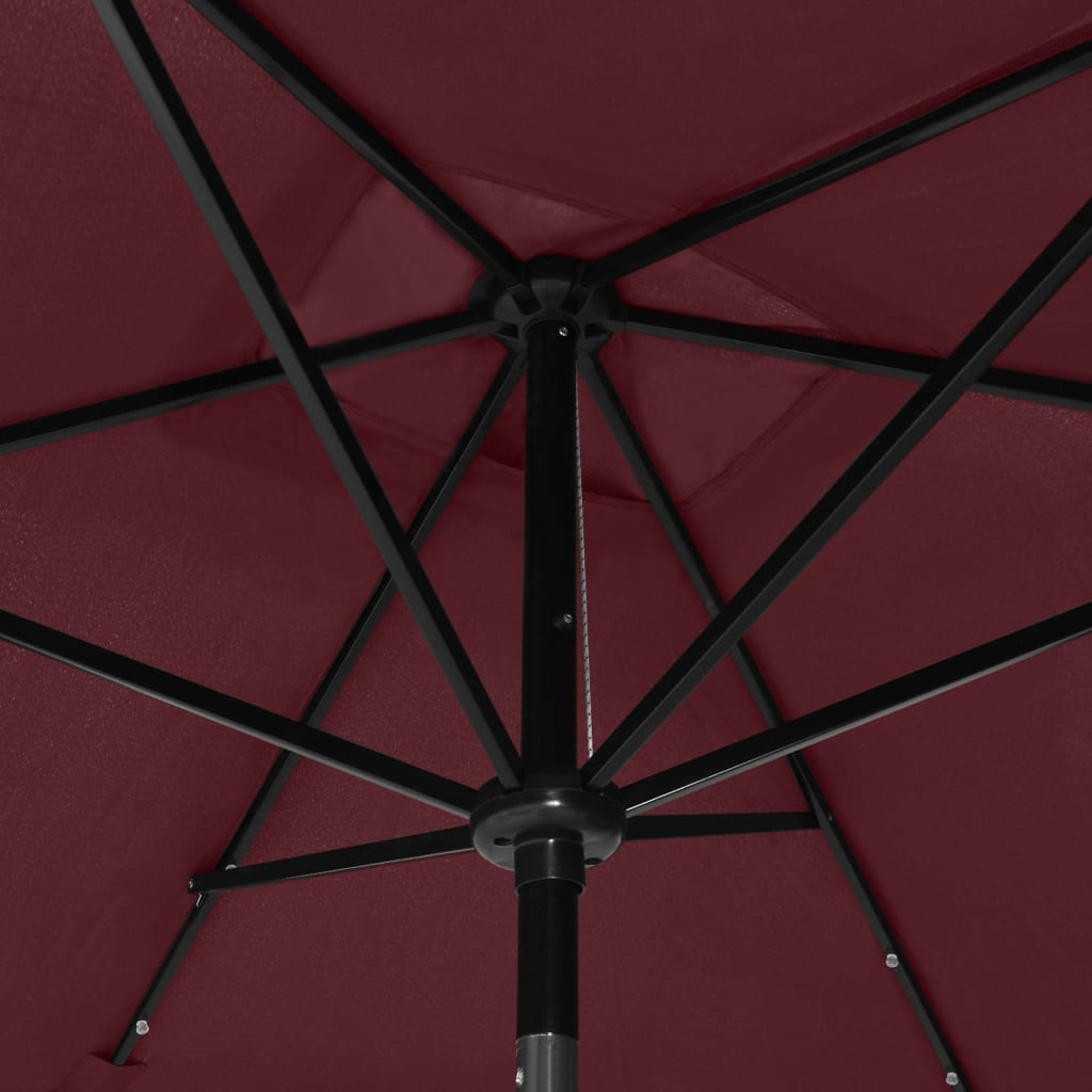 Garden parasol with LED and burgundy red steel pole 2x3 m