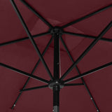 Garden parasol with LED and burgundy red steel pole 2x3 m