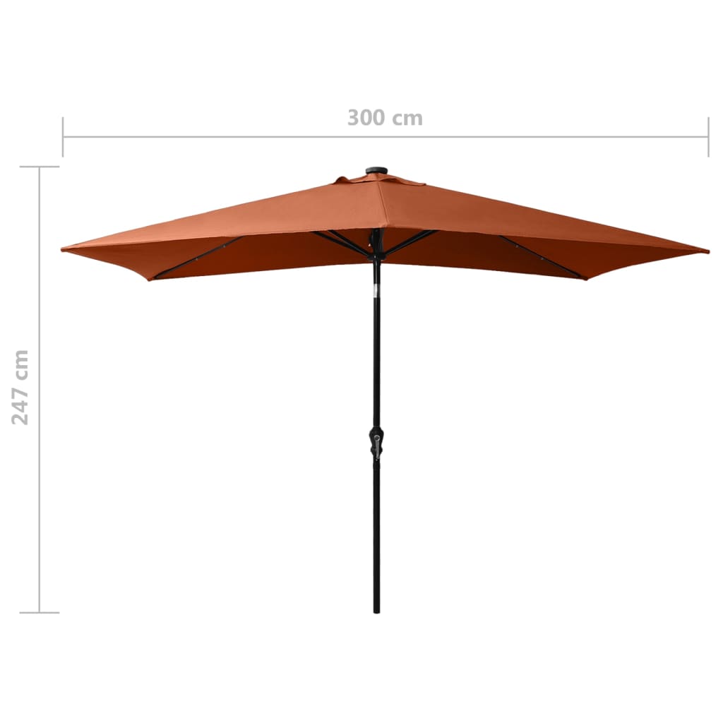 Garden parasol with LED and terracotta steel pole 2x3 m