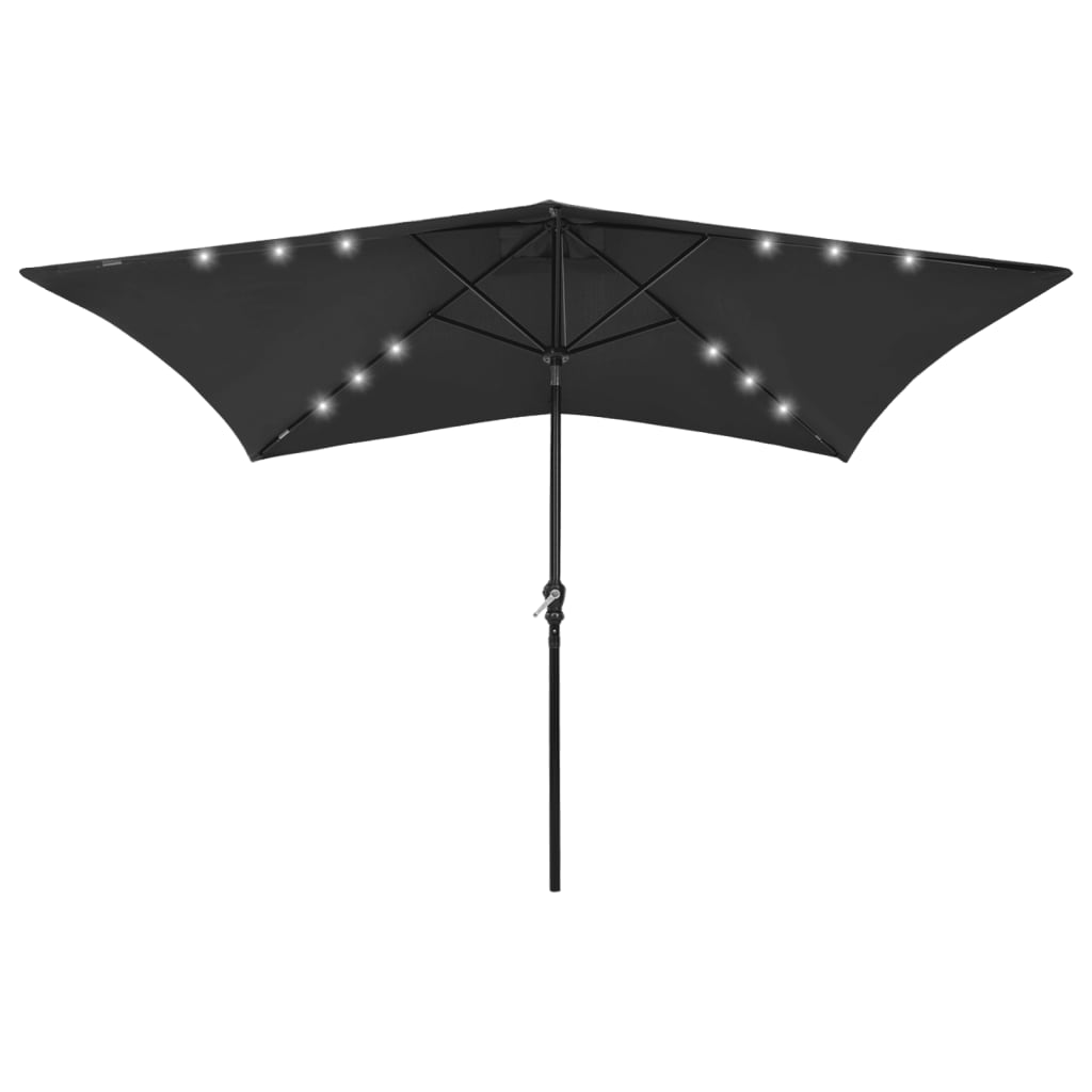 Garden parasol with LED and black steel pole 2x3 m