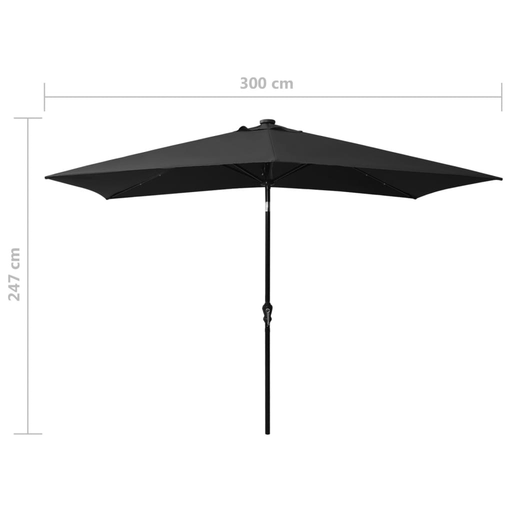 Garden parasol with LED and black steel pole 2x3 m