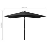 Garden parasol with LED and black steel pole 2x3 m