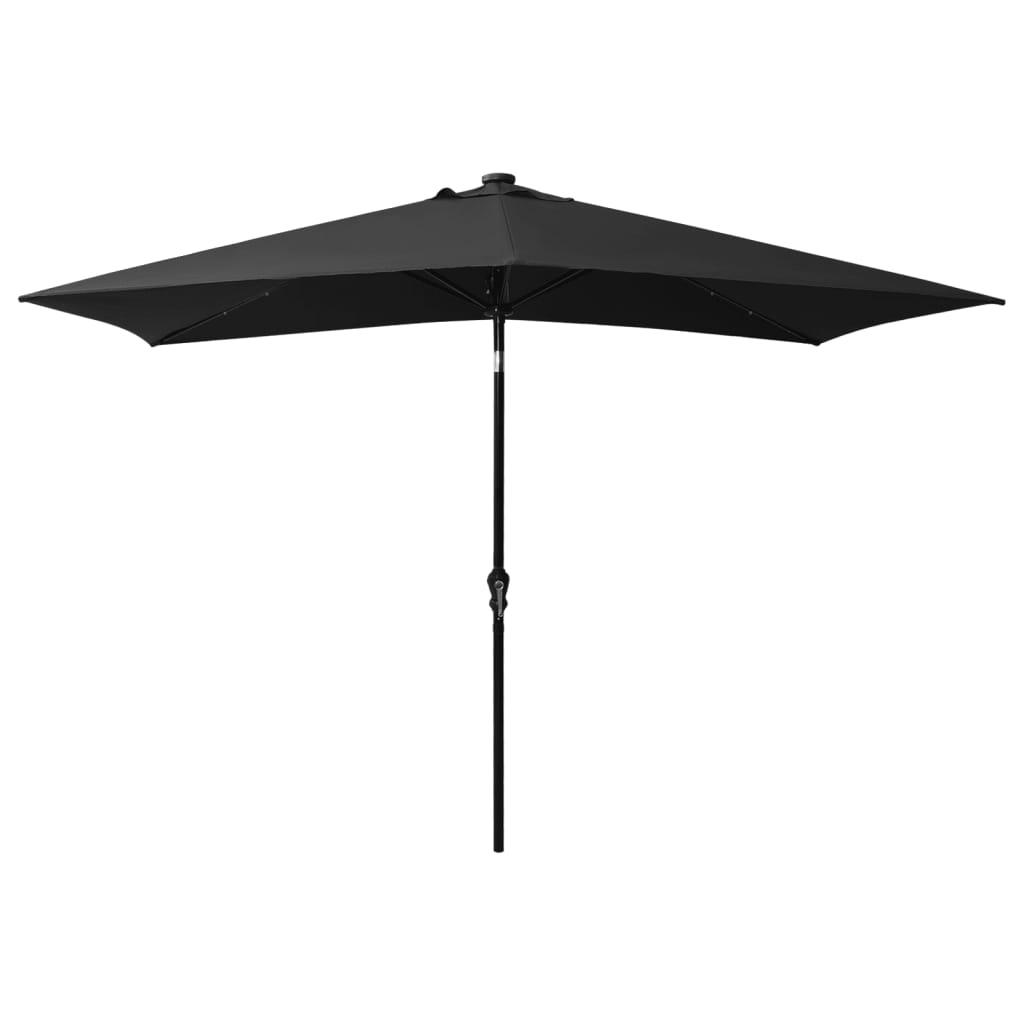 Garden parasol with LED and black steel pole 2x3 m