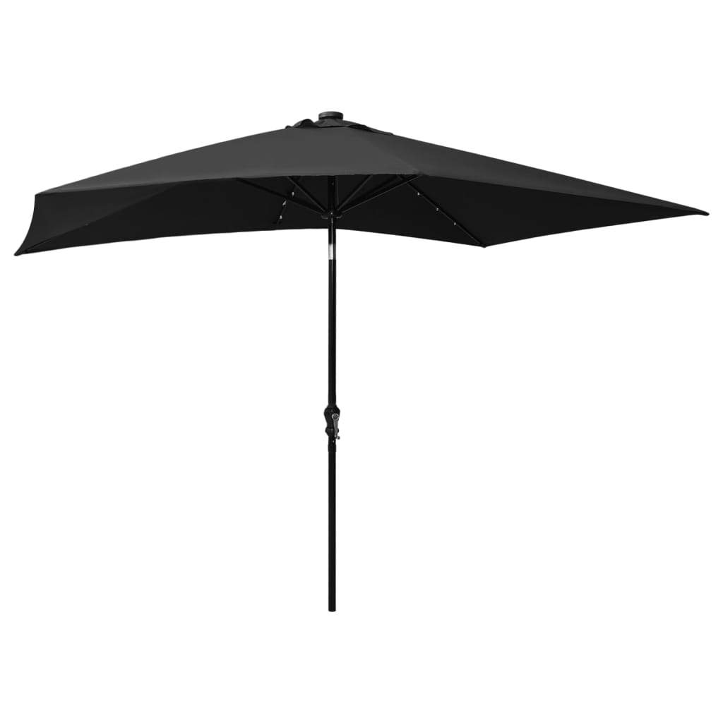 Garden parasol with LED and black steel pole 2x3 m