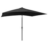 Garden parasol with LED and black steel pole 2x3 m