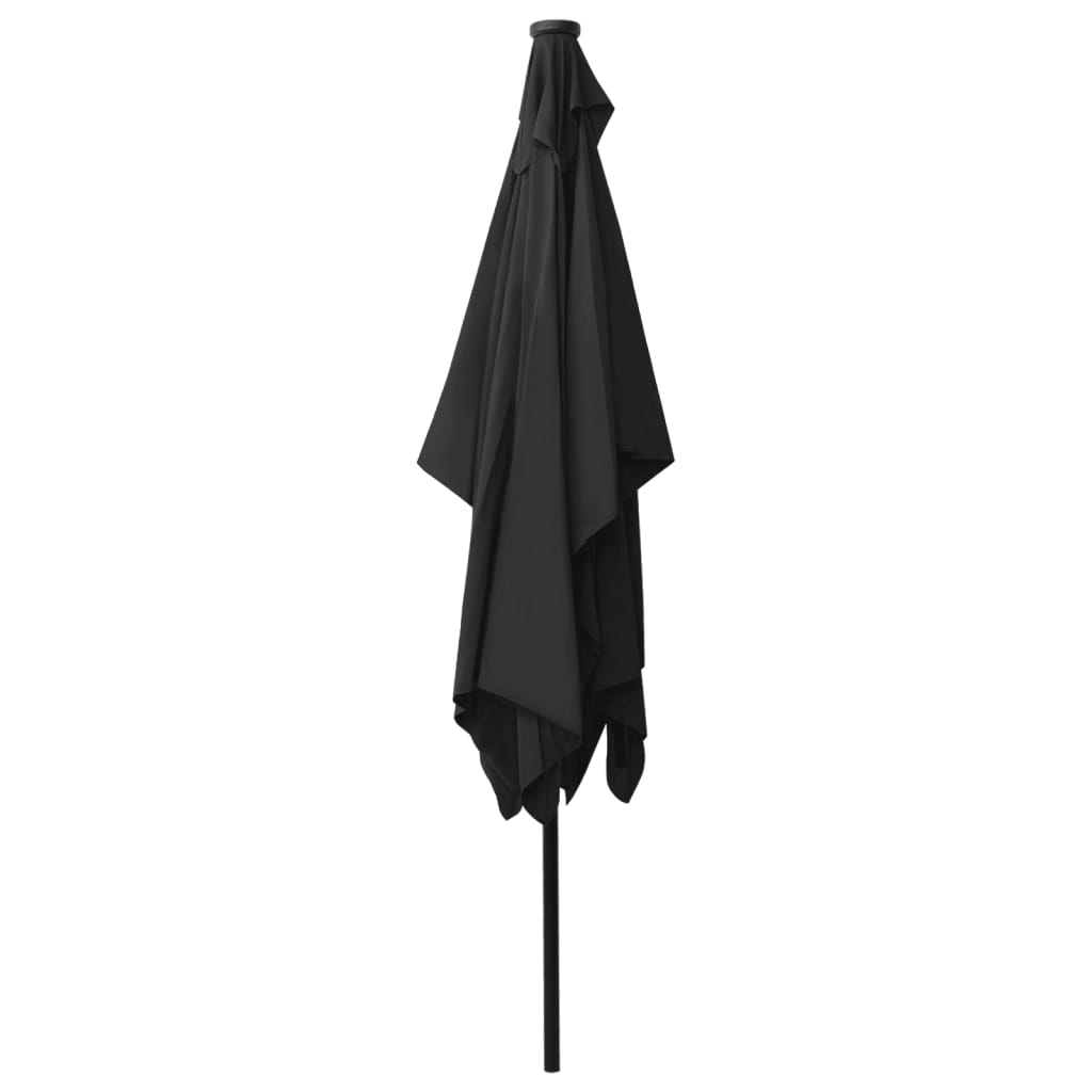 Garden parasol with LED and black steel pole 2x3 m