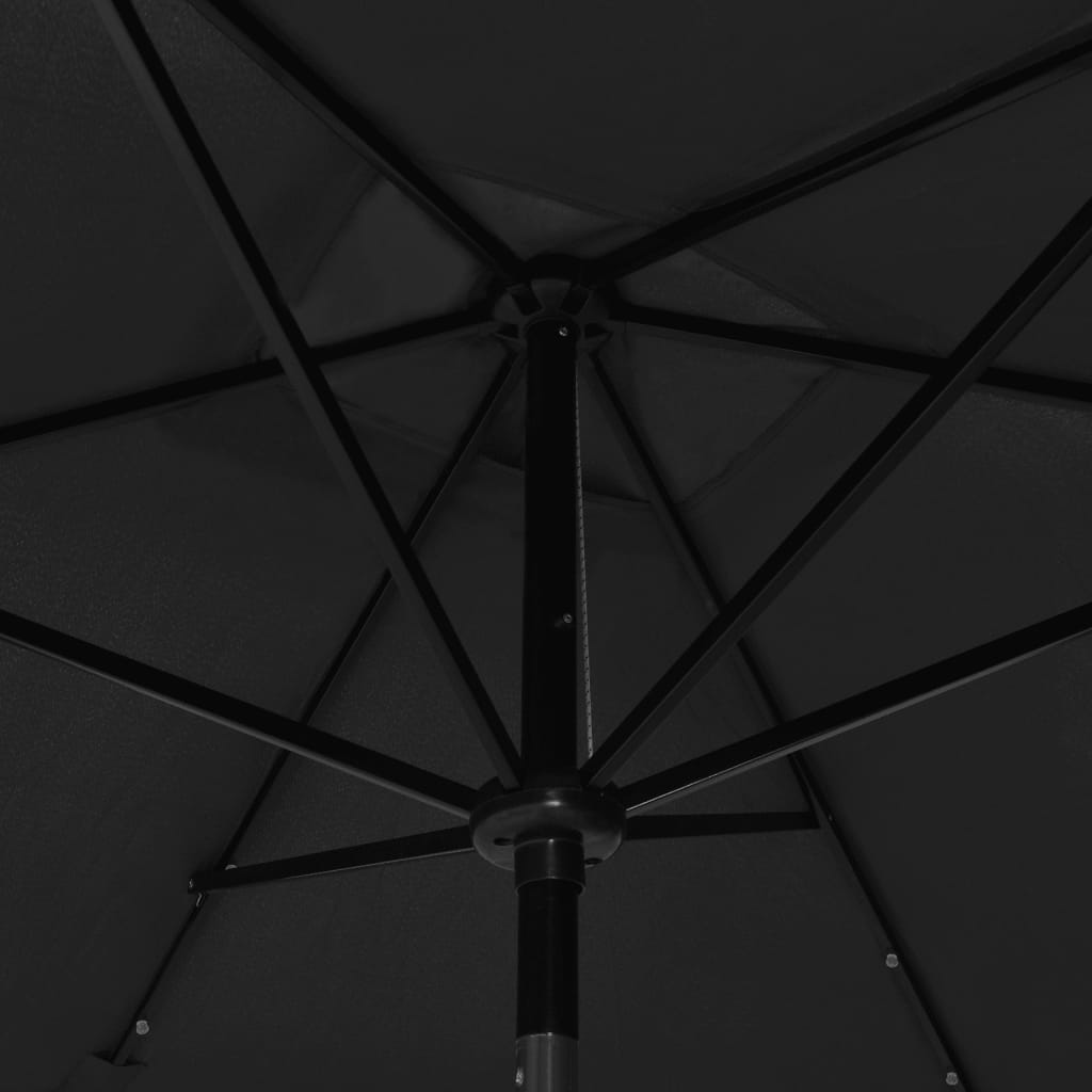 Garden parasol with LED and black steel pole 2x3 m