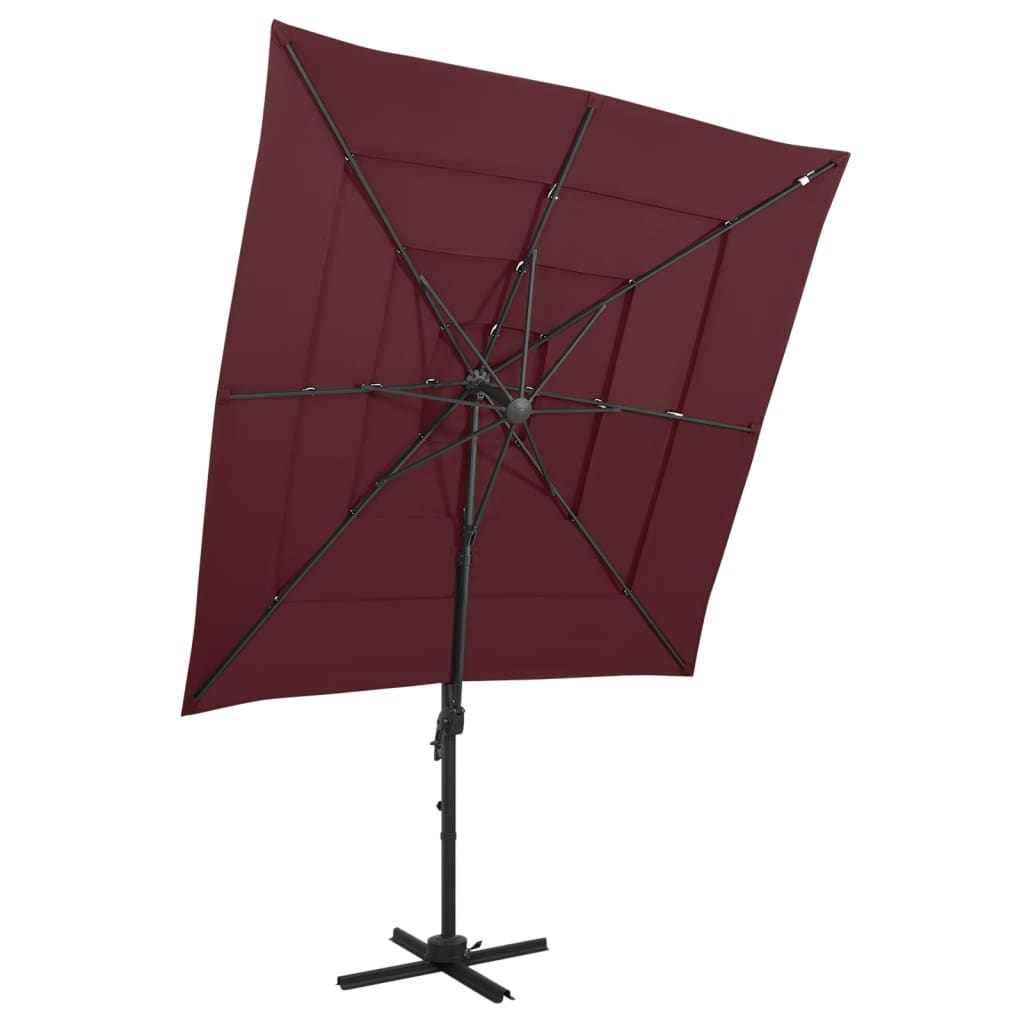 4-tier garden parasol with burgundy red aluminium pole