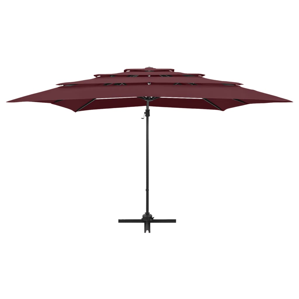 4-tier garden parasol with burgundy red aluminium pole