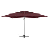 4-tier garden parasol with burgundy red aluminium pole