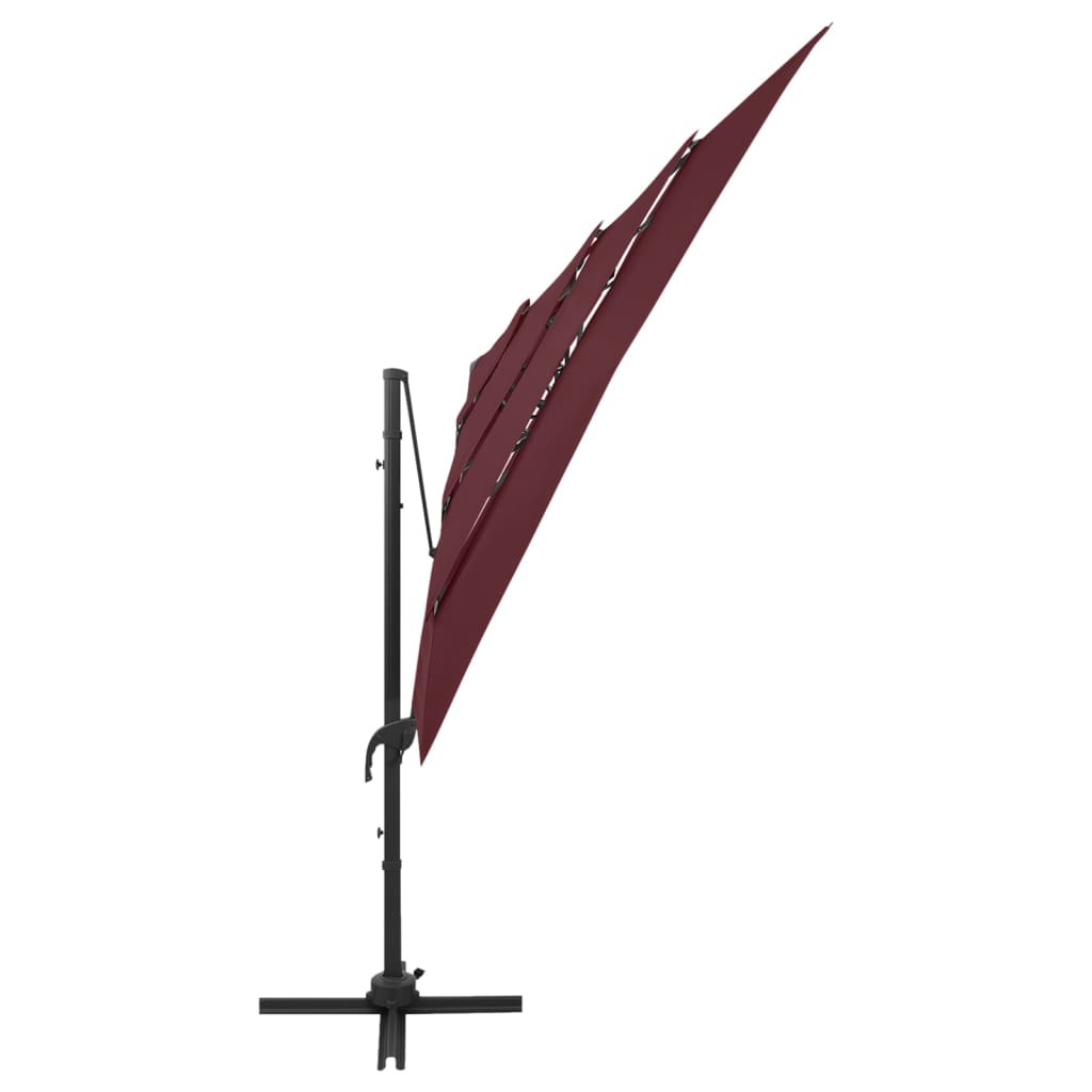 4-tier garden parasol with burgundy red aluminium pole