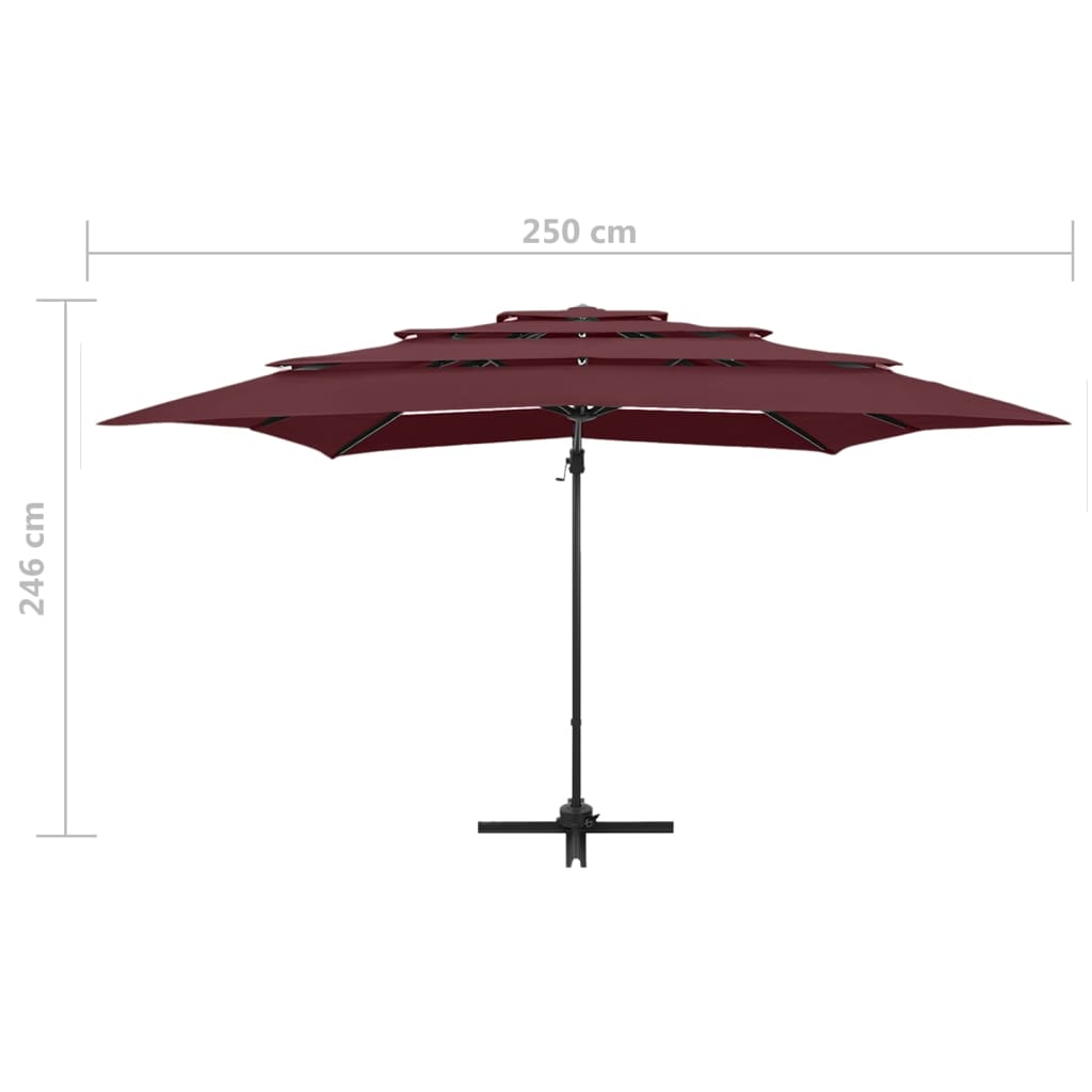 4-tier garden parasol with burgundy red aluminium pole