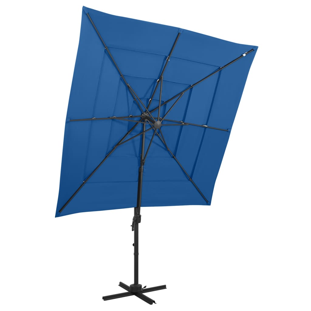 4 Tier Garden Umbrella with Azure Blue Aluminum Pole