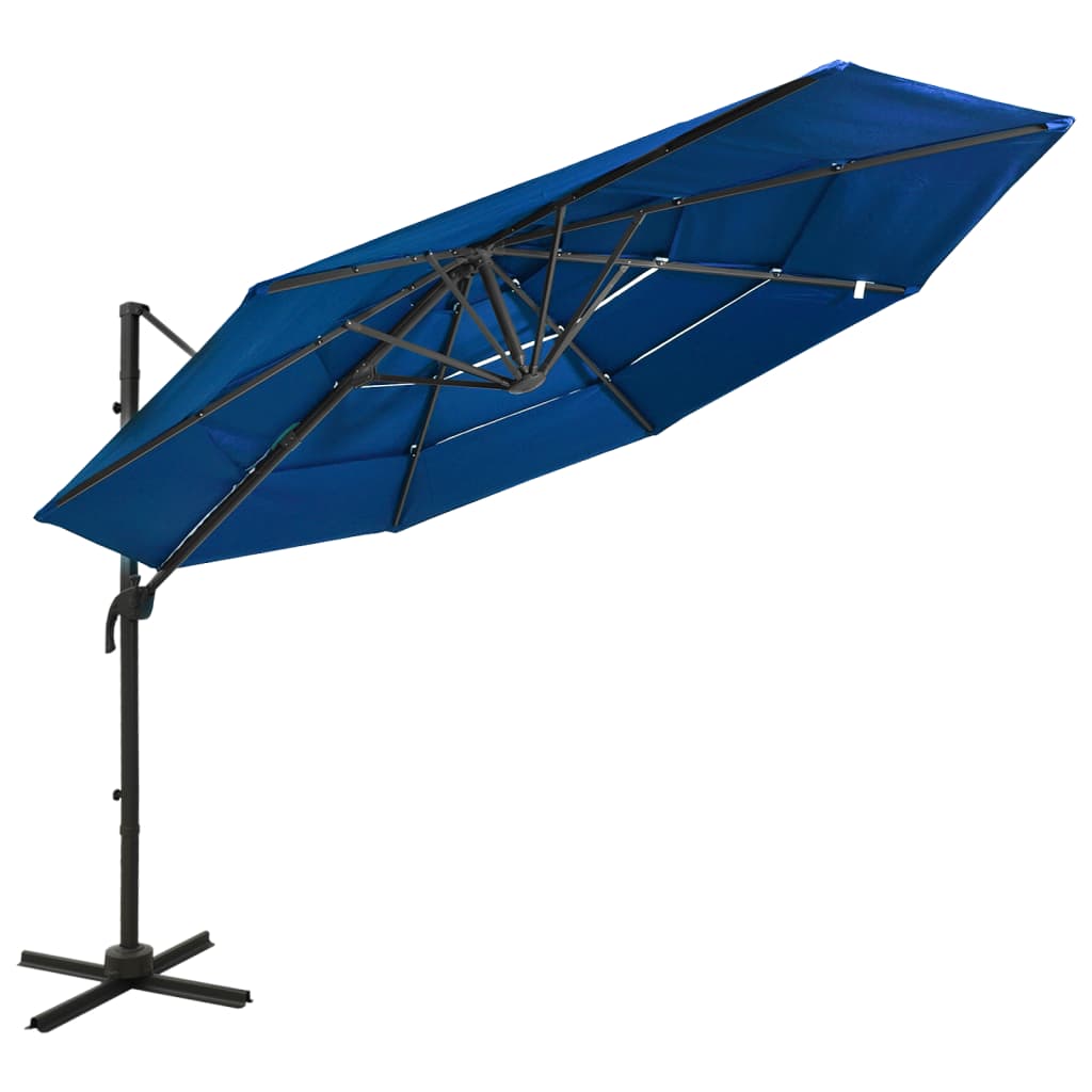 4 Tier Garden Parasol with Azure Blue Aluminum Pole